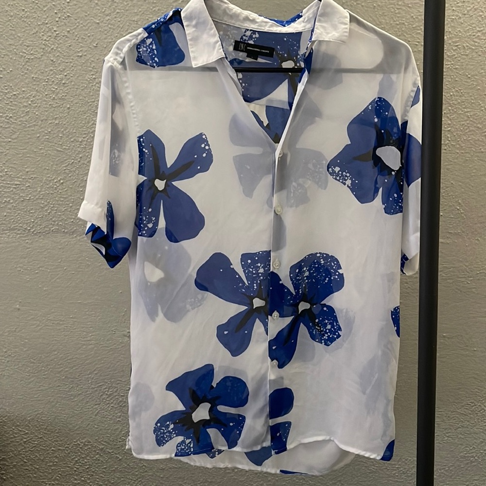 Sheer Unisex short sleeve floral print shirt